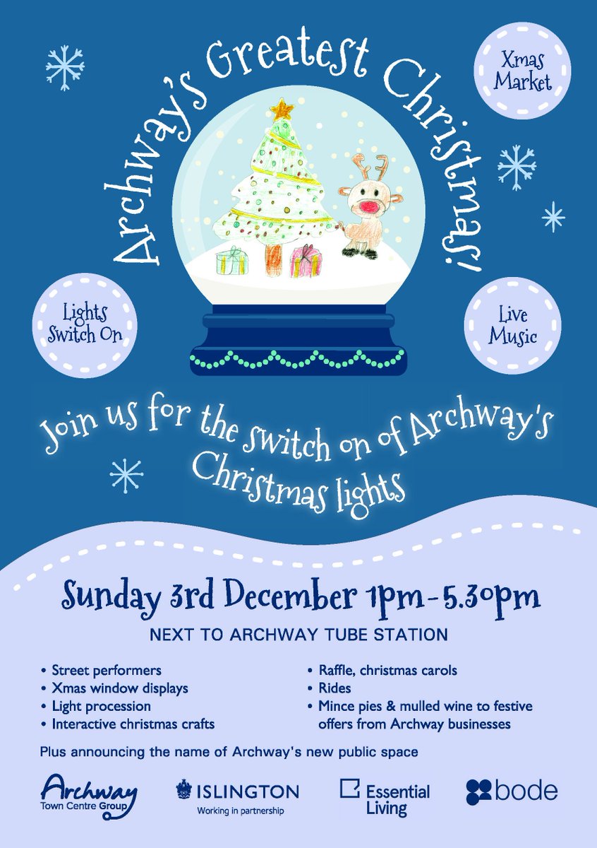 archwaylondon's tweet photo. #archwaysgreatestchristmas This Sunday 3rd of December! Join us, father Christmas and friends! Lovley market put together by local residents and businesses, Santa's gotto with free gifts, workshops and a very exciting announcement......... #Islington #FestiveFun #archyway https://t.co/WZVWxQY9Xn