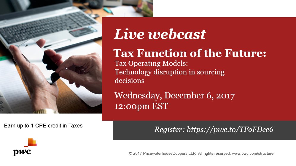 michael_shehab's tweet photo. Webcast alert! Join us on 12/6 as we discuss tax operating models and examine the increased complexity around tax requirements. https://t.co/XPO7t92XiA #TaxReimagined https://t.co/b5KIGf4McZ