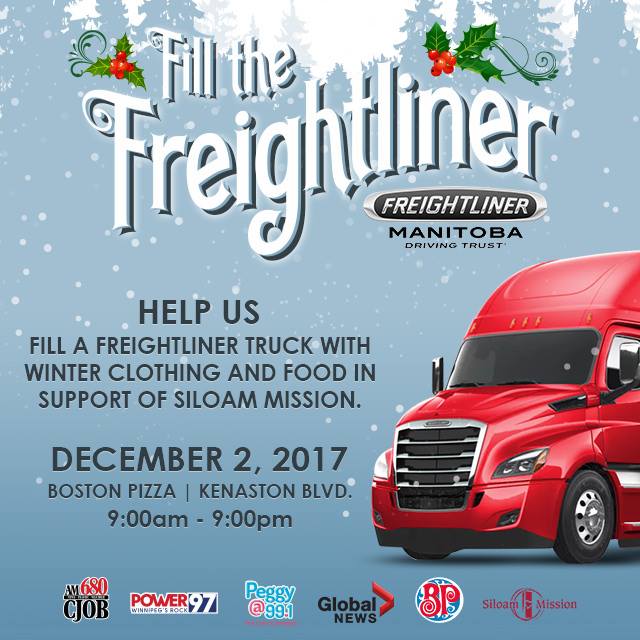 Philly_OnAir's tweet photo. FILL THE FREIGHTLINER! Join us this Saturday from 9-9 at Boston Pizza on Kenaston! All in support of @SiloamMission.  @power97wpg https://t.co/UgCbzlFVUP