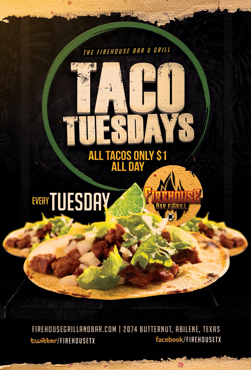 firehousetx's tweet photo. We've got new hours and days! Who's up for an any Taco Tuesday, Karaoke, and lunch happy hour? We'll also be announcing a karaoke contest soon with an amazing grand prize! #TacoTuesday #HappyHour #abilene #karaoke https://t.co/nIn4uk9RST