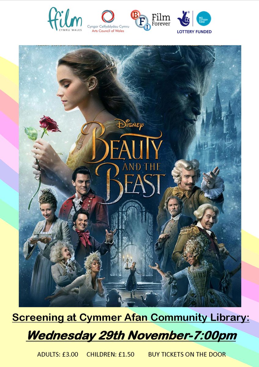 CymmerLibrary's tweet photo. Tomorrow's film screening is Beauty &amp; The Beast.

Adults: £3 Children £1.50
Screening starts at 7:00pm, we hope you can join us! https://t.co/aMpvX1Qouv