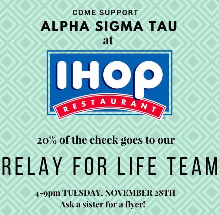 ast_mcdaniel's tweet photo. Help support our team for Relay for Life 💕stop by IHOP from 4-9pm today!! We hope to see you guys there 💚⚓️💛 https://t.co/qqenGD6kX7