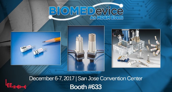 TheLeeCo's tweet photo. BIOMEDevice is only a week away and we are excited to be exhibiting! Stop by Booth #633 to see our latest products and innovations! @AdvMfgExpos @MDM_Events #medtech #medtech2017 #biomedevice #sanjose https://t.co/FWIg1m2YX4