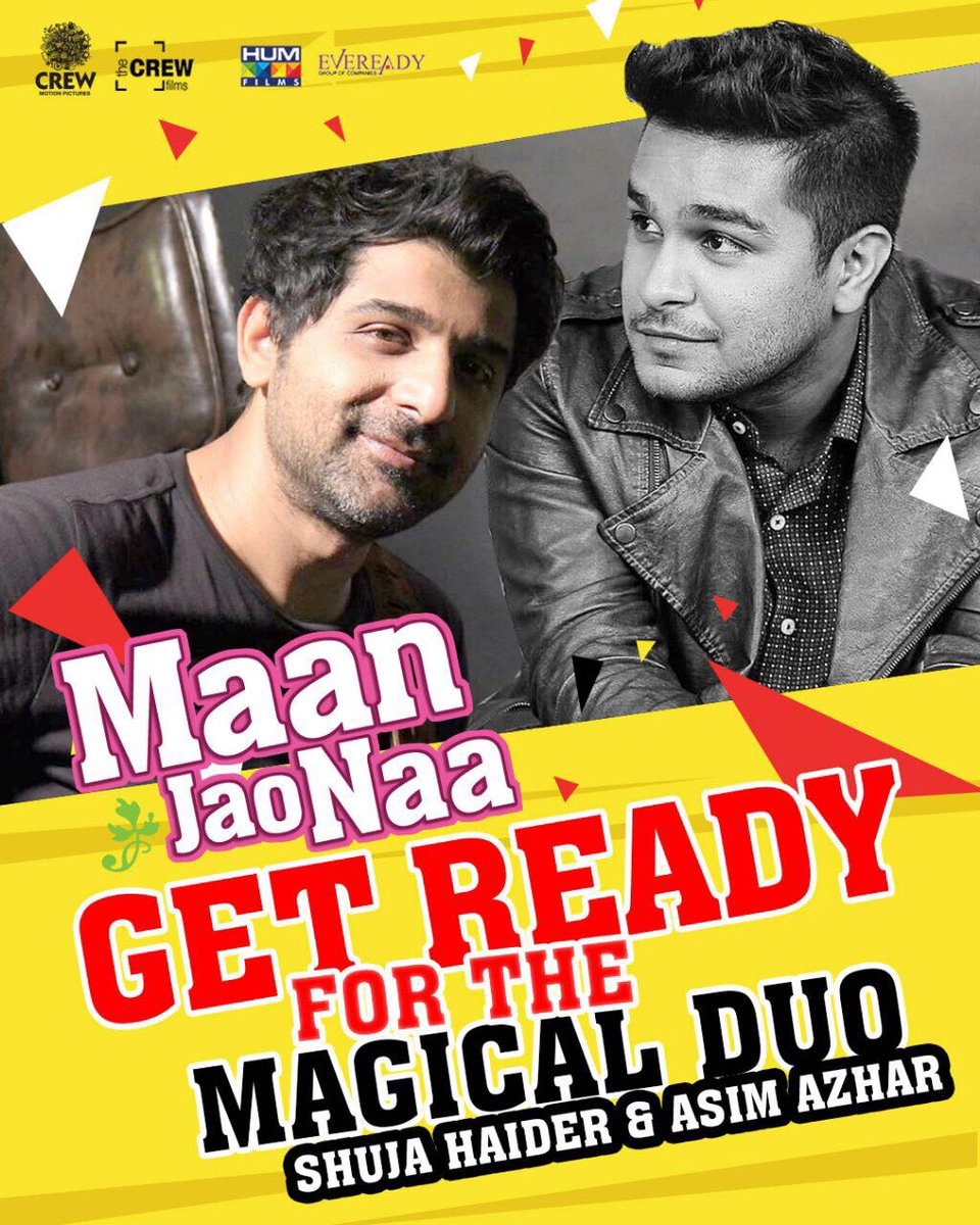 HUMFilms's tweet photo. Get ready for the magical duo @Shujahaiderofficial and @Asimazhar as the musical journey of #MaanJaoNaa starts with the first song release on the 4th December.✨
#mjn #crewmotionpictures #02feb2018 #songrelease #AdeelChaudhry @MaanJaoNaa #humfilms https://t.co/T5wPq1tChq