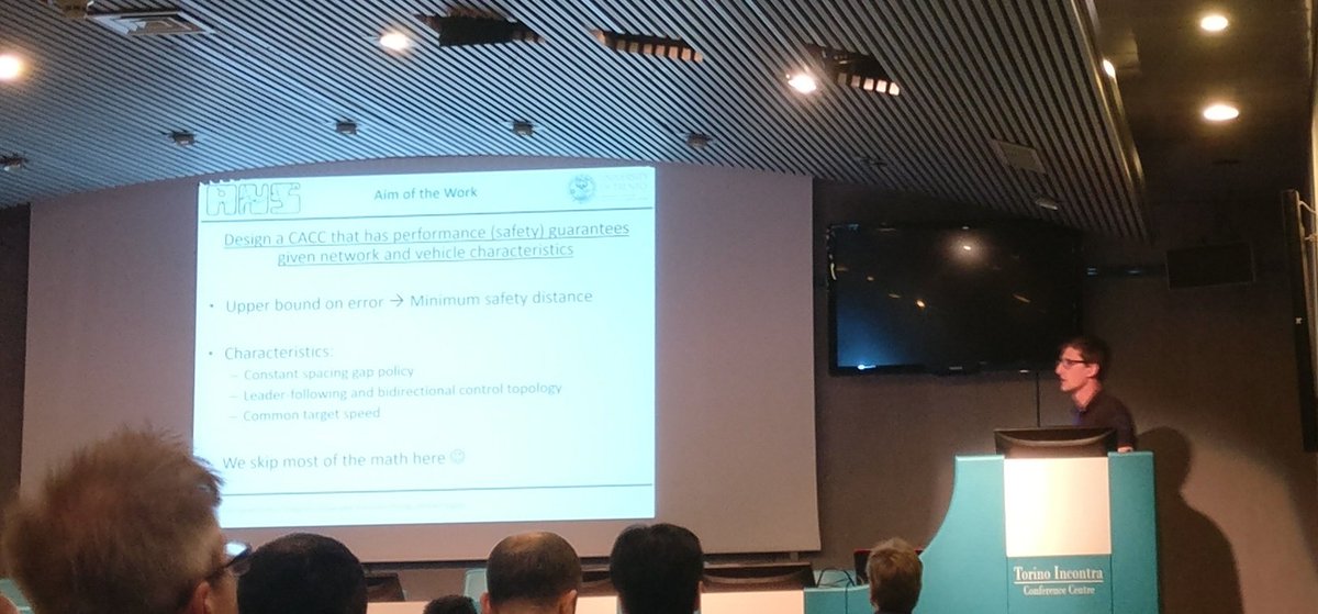 namnatulco's tweet photo. Michele Segata presenting a paper on #platooning: "A Joint Network/Control Design for Cooperative Automatic Driving" at #VNC17 #CACC https://t.co/NDA3VHHGlm