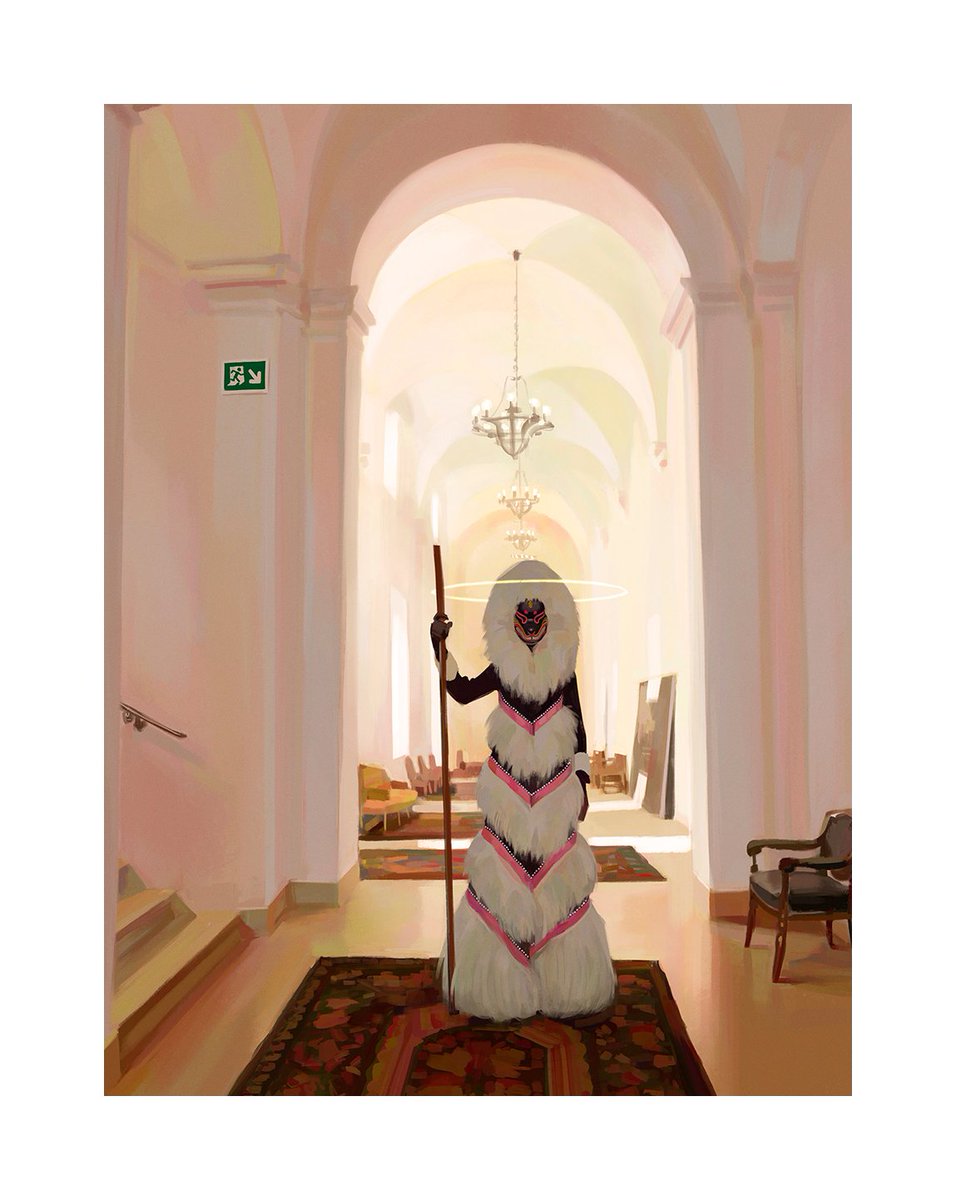 gucci's tweet photo. Using the backdrop of real places—here the corridor on the piano nobile of the Rome-based offices of #AlessandroMichele—#IgnasiMonreal conjures up dreamlike new worlds where #GucciCruise18 accessories and ready-to-wear are depicted on unexpected characters. #GucciGift https://t.co/zerjOXBt1v