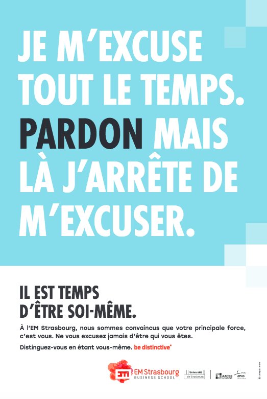 SOuezman's tweet photo. #JADORE ! « Monsieur le président… Bisous ! 💋» et « Pardonnez moi de m'excuser 🙇‍♀️ » ! Coup de 💓 pour la nouvelle #campagne de #communication de l'@EMStrasbourg. 👏 On vous la présente très vite sur le site @espaceprepas. https://t.co/U6zCBgJXWf https://t.co/hcwiBrPIex