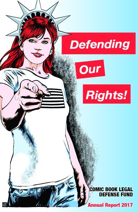CBLDF's tweet photo. Free expression withstood a wide range of attacks in 2017! Get the low down in the CBLDF Annual Report and support the right to read this #GivingTuesday! #comicdefender https://t.co/ManlfIqDo7 https://t.co/sRRnrBGAwo https://t.co/C3Gfm3yEYE