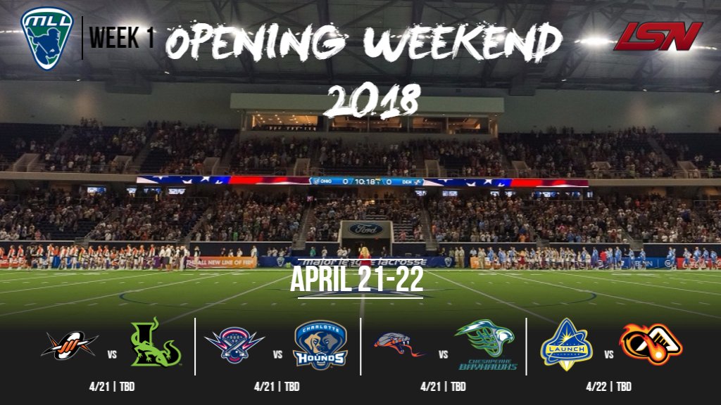 BREAKING NEWS: The 2018 MLL season will open on April 21 with three games. Find the full schedule here: ow.ly/Z0Gg30gRVLi