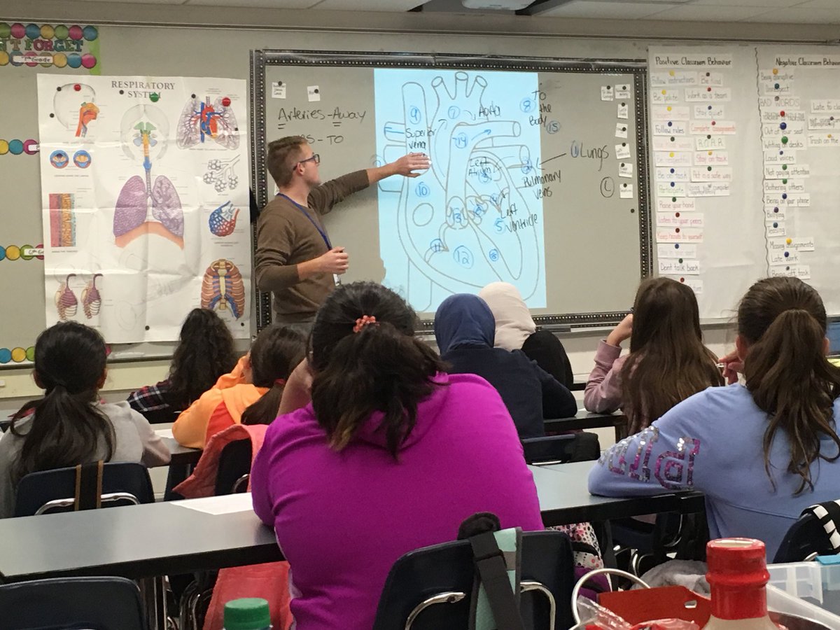 Ms. Hausman’s Stagg intern rocks!!  Mr. Maske teaching 6th graders about the human heart! #conradyjaguars