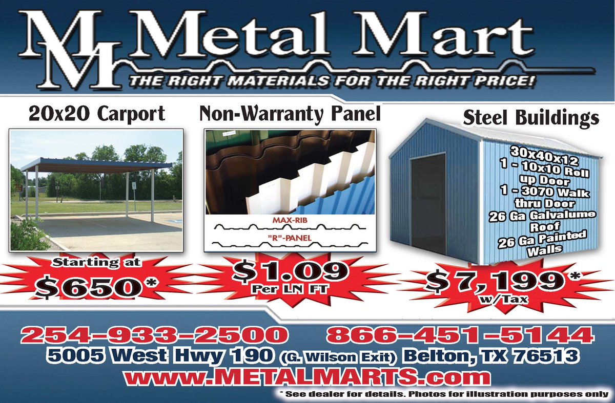 AmClassTemple's tweet photo. Metal Mart in #Belton "The Right Materials for the Right Price!" #Carports #MetalBuildings #Panels #SteelBuildings #Storage #StorageBuildings & more! Their 2017 Holiday Gift Guide ad! #AmericanClassifieds #Tx #Temple #Killeen #Austin #ThriftyNickel
https://t.co/ih43L3JBMG https://t.co/MwyfWMf3tF