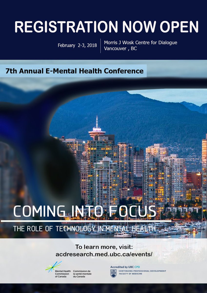 It's here! Register now for #EMH18 - Coming Into Focus: The Role of Technology in Mental Health. Feb 2-3 in Vancouver, BC, we'll bring together experts from #mentalhealth, #ehealth, and #tech to talk about what's next. 

Register: acdresearch.med.ubc.ca/events/