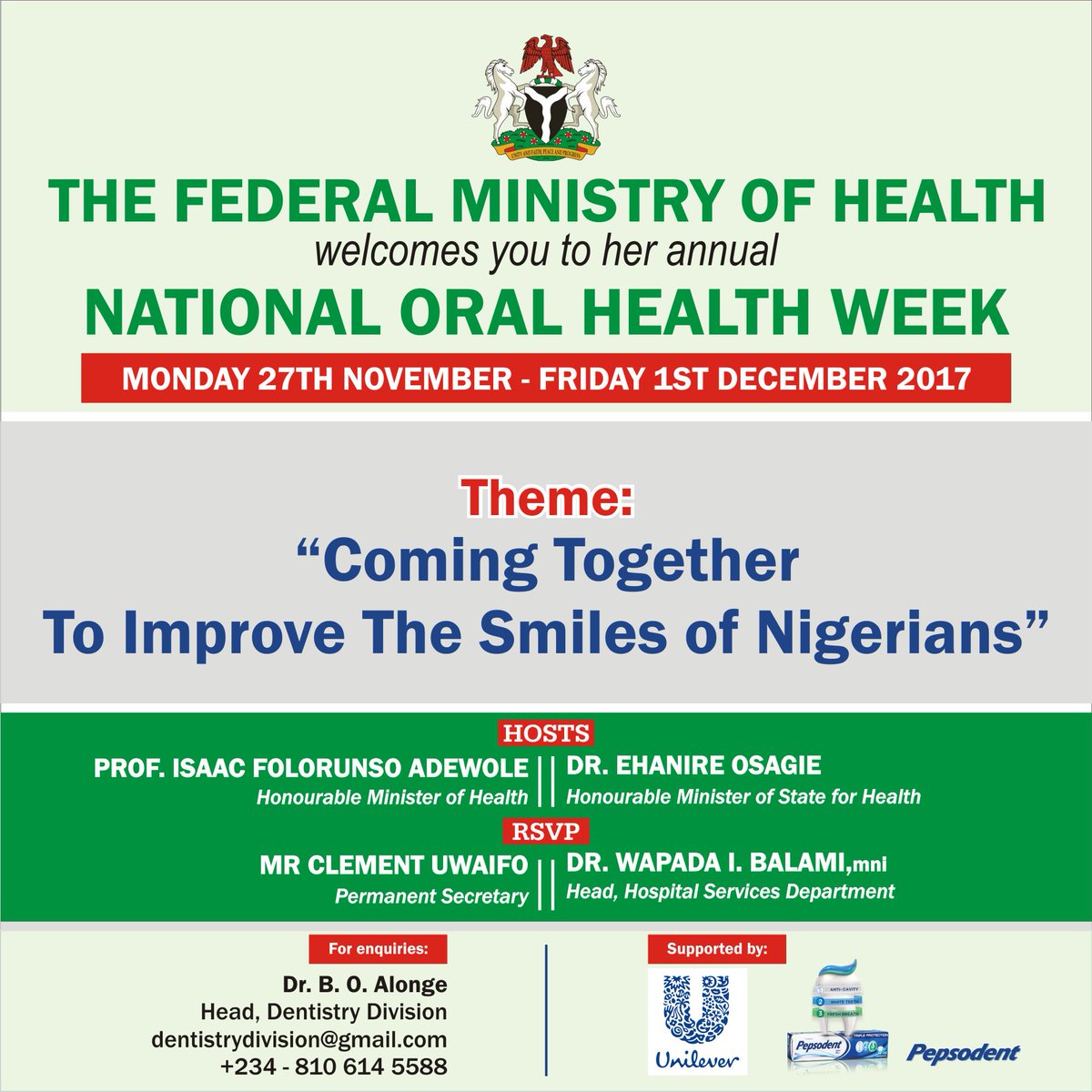 CharlotteXpertS's tweet photo. It's National Oral Health week. Join Pepsodent and Federal Ministry of Health as they come together to improve the smiles of Nigerians.
#PepsodentCares #3in1Protection #SmileMore https://t.co/IfUalYRKa4