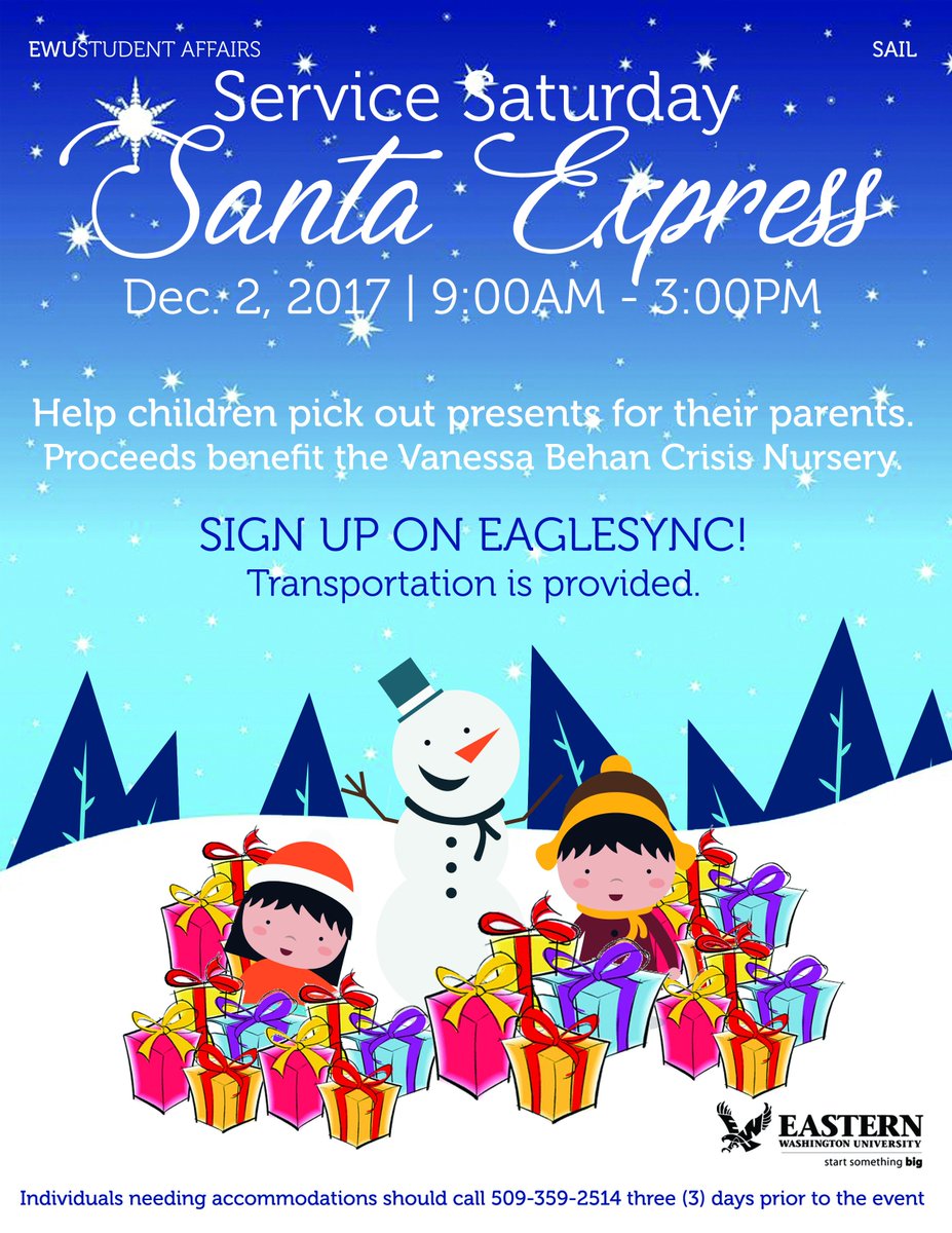 Hey there Greeks! We have a service opportunity for you guys on Saturday, Dec. 2nd. We will be helping children pick out presents for their parents. The proceeds benefit the Vanessa Behan Crisis Nursery. 
Sign up on eaglesync! 
orgsync.com/71129/events/1…