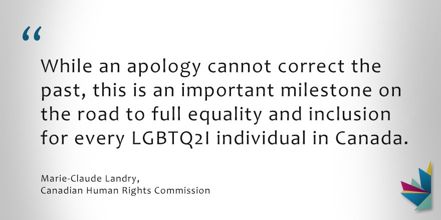 CHRC STATEMENT: “This happened in our lifetime,” Canada’s human rights watchdog reacts to the government’s #apology to persecuted #LGBTQ2 citizens 🇨🇦ow.ly/MlXx30gSpWR