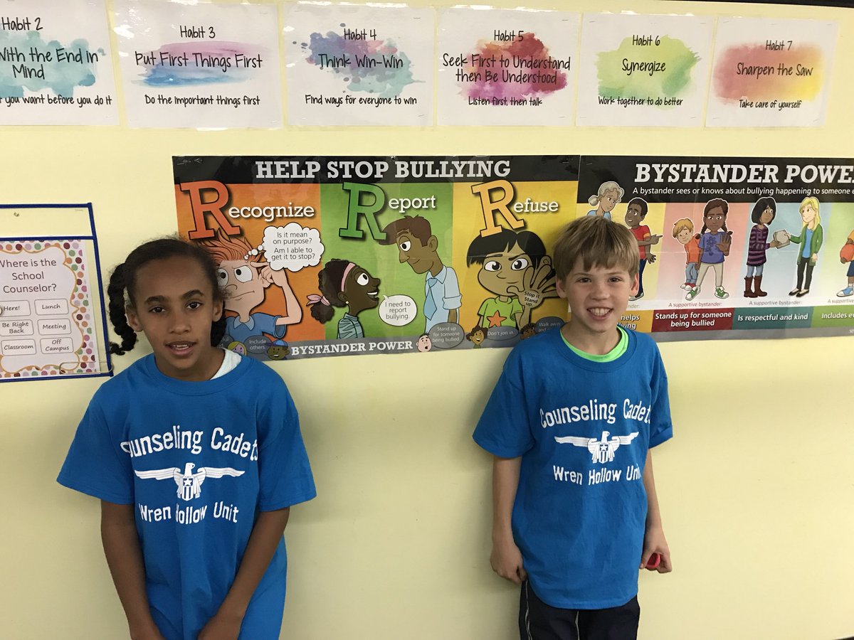 WrenCounseling's tweet photo. The Counseling Cadets were back at it today running restorative circles in first grade. The circle discussed what bullying is and what they can do as students to help stop and prevent it #StandUp #RecognizeReportRefuse #BeKind @WrenHollow https://t.co/7vBCu8jifD