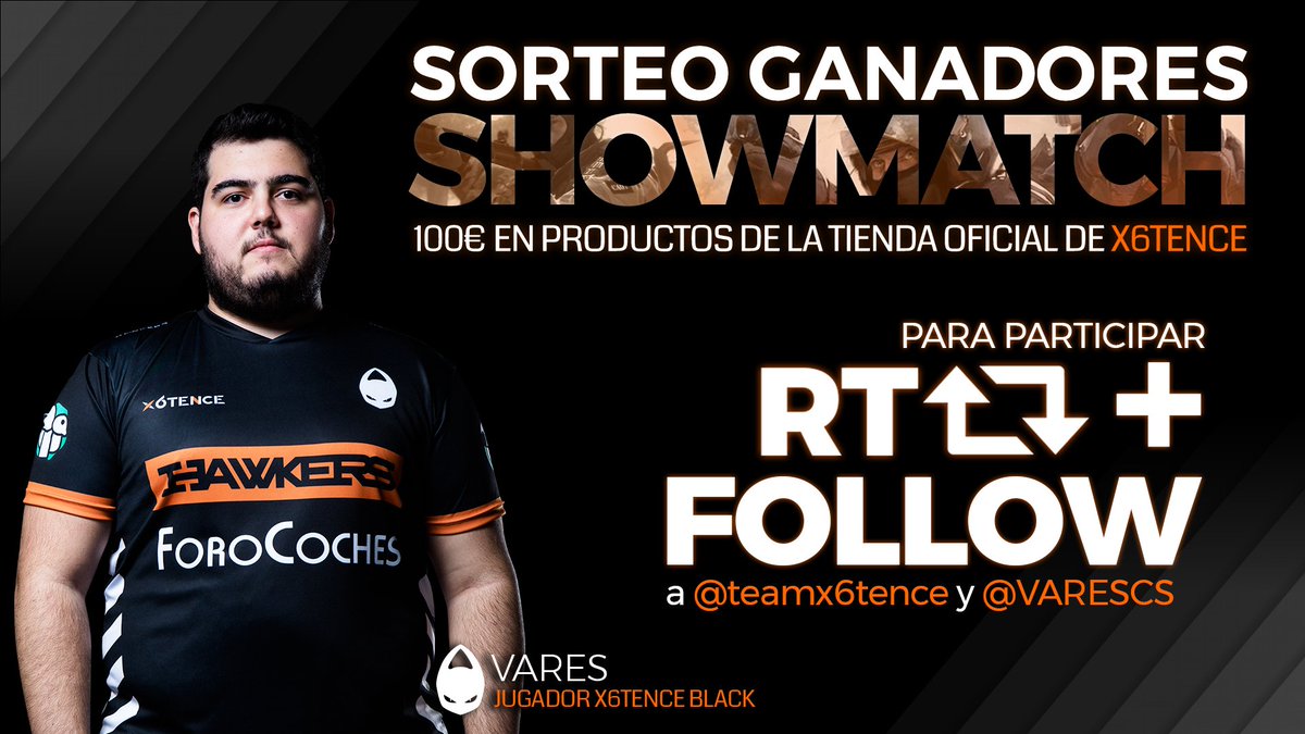 varesbrk's tweet image. Os acordáis del sorteo que hay pendiente por parte de los CierraVares??!
Pues aquí lo tenéis, 100 jodidos € en productos de x6tence.com  para todo el que de
🔄RT al tweet
➕
✅Follow a @teamx6tence y @VARESCS
#Gox6 #EsosCierraVares #x6csgo
Mucha suerteeee!!! 💪👽💪👽