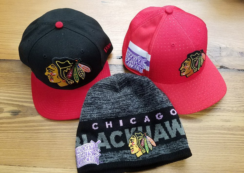 BlackhawksStore's tweet photo. Today we are celebrating @Brinksy97's hat trick on #HockeyFightsCancer night by giving away a hat to three lucky fans! RT and follow for the chance to win one of these #Blackhawks caps! https://t.co/MiEleF7pTh