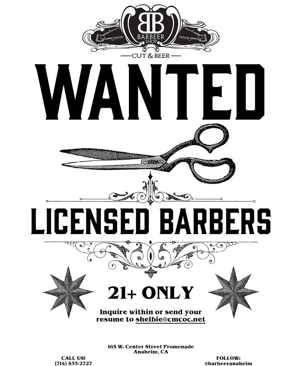 We're hiring! Looking for an experienced barber to come and join our team. Please inquire within or send your resume to shelbie@cmcoc.net.