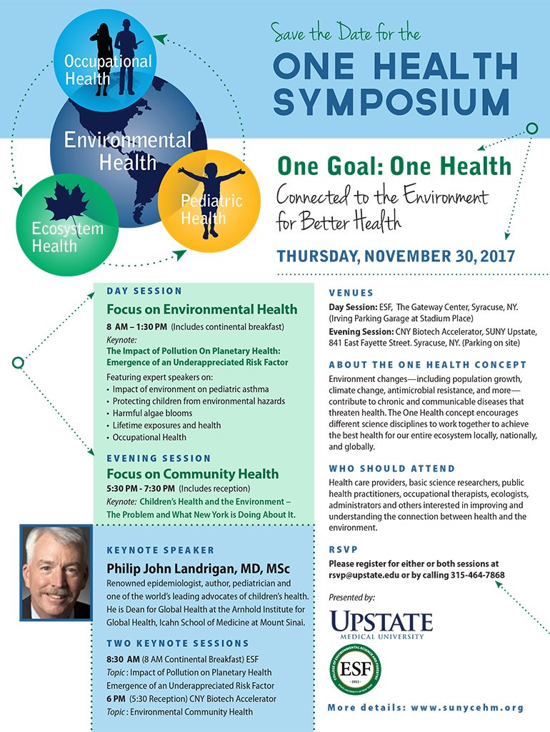sunyesf's tweet photo. Interested in the impacts of environmental changes on public health? Don't miss the One Health Symposium this Thursday! The event includes a morning &amp; evening session, hosted by ESF &amp; SUNY #UpstateMedical. https://t.co/sazHocFdCM https://t.co/m24NHbkdza