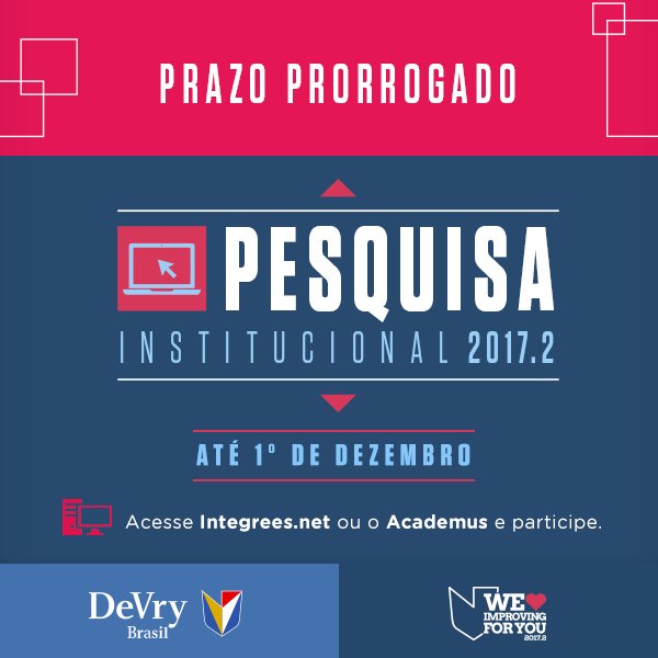 wydenoficial's tweet photo. Você quer mais tempo para responder a pesquisa institucional @? Pois se liga que ela foi prorrogada! 🙏 Faça o login no https://t.co/bvnYuF1u8x ou o Academus e responda até 01/12. Para gente, sua opinião é mais importante que ser notado pelo crush. 😍 #teamdevry #better4u https://t.co/ObRklJBj3v