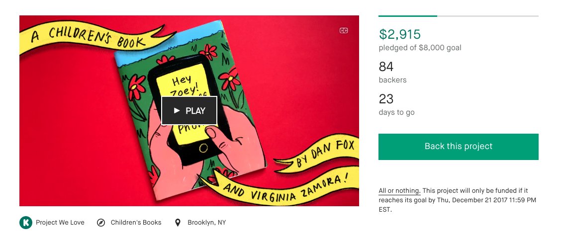 ZoeyPhoneBook's tweet photo. Our #kickstarter project is really humming along!! After one day, we're already over 30% funded. Help us get to 100% and spread the message - friends over phones!!!

https://t.co/UG0kZWkFHA

#phoneaddiction #childrensbooks #children #book #literature #publishing https://t.co/P7xYyj0Uzi