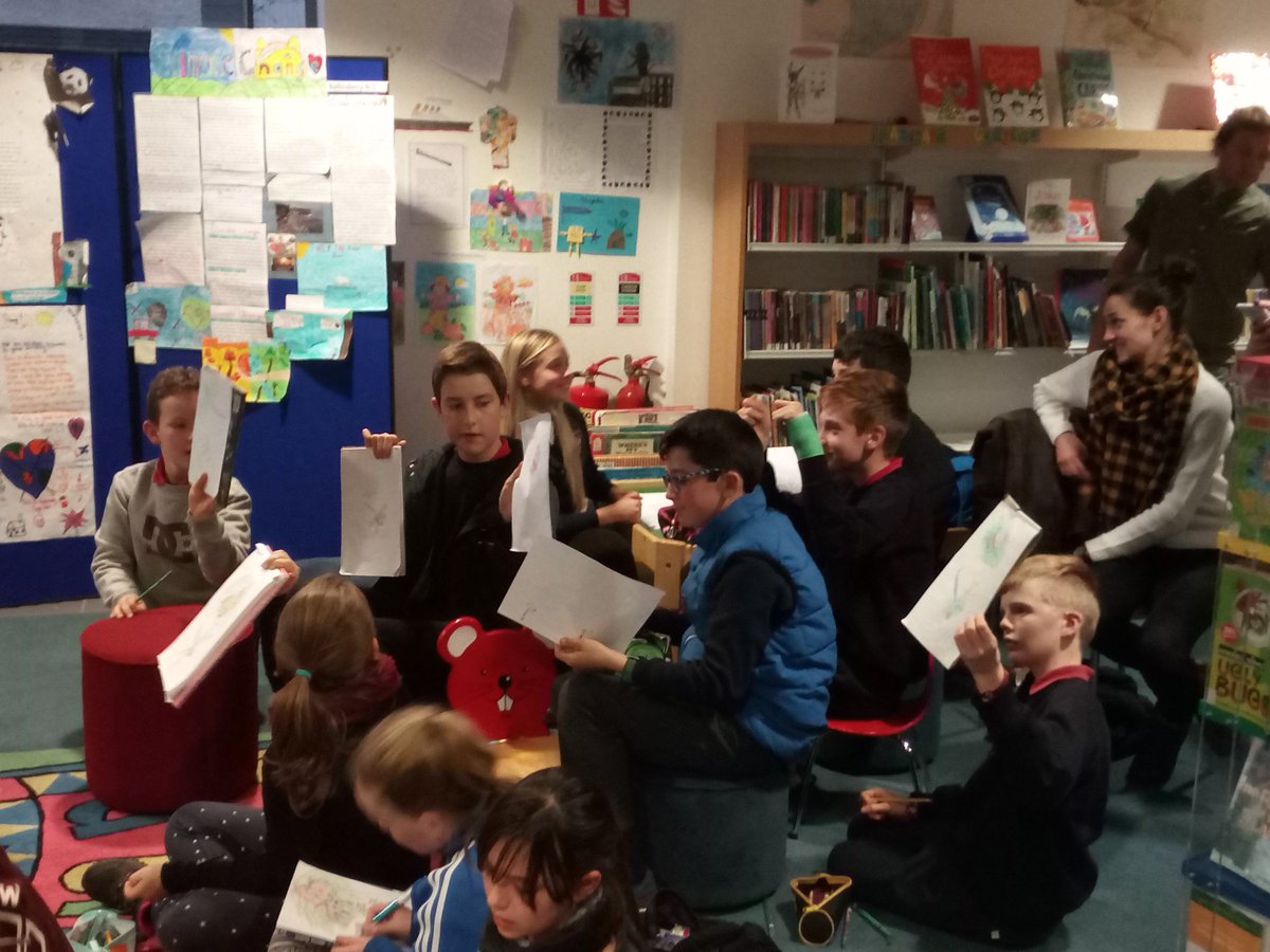 BawnmoreNS's tweet photo. 5th and 6th Class pupils saw their Climate Change artwork on display in Tuam Library! They are now enjoying a drawing workshop with famous illustrator Gordon D'Arcy! https://t.co/4aTmqVKBVs