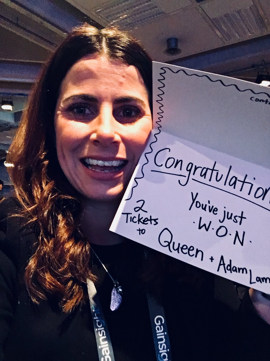 HannahGodfrey1's tweet photo. I just won two tickets to see Queen &amp; Adam Lambert! Thanks @GainsightHQ ! What an incredible end to an awesome first day of #pulseeurope2017 #chuffed https://t.co/w0boBa7afl