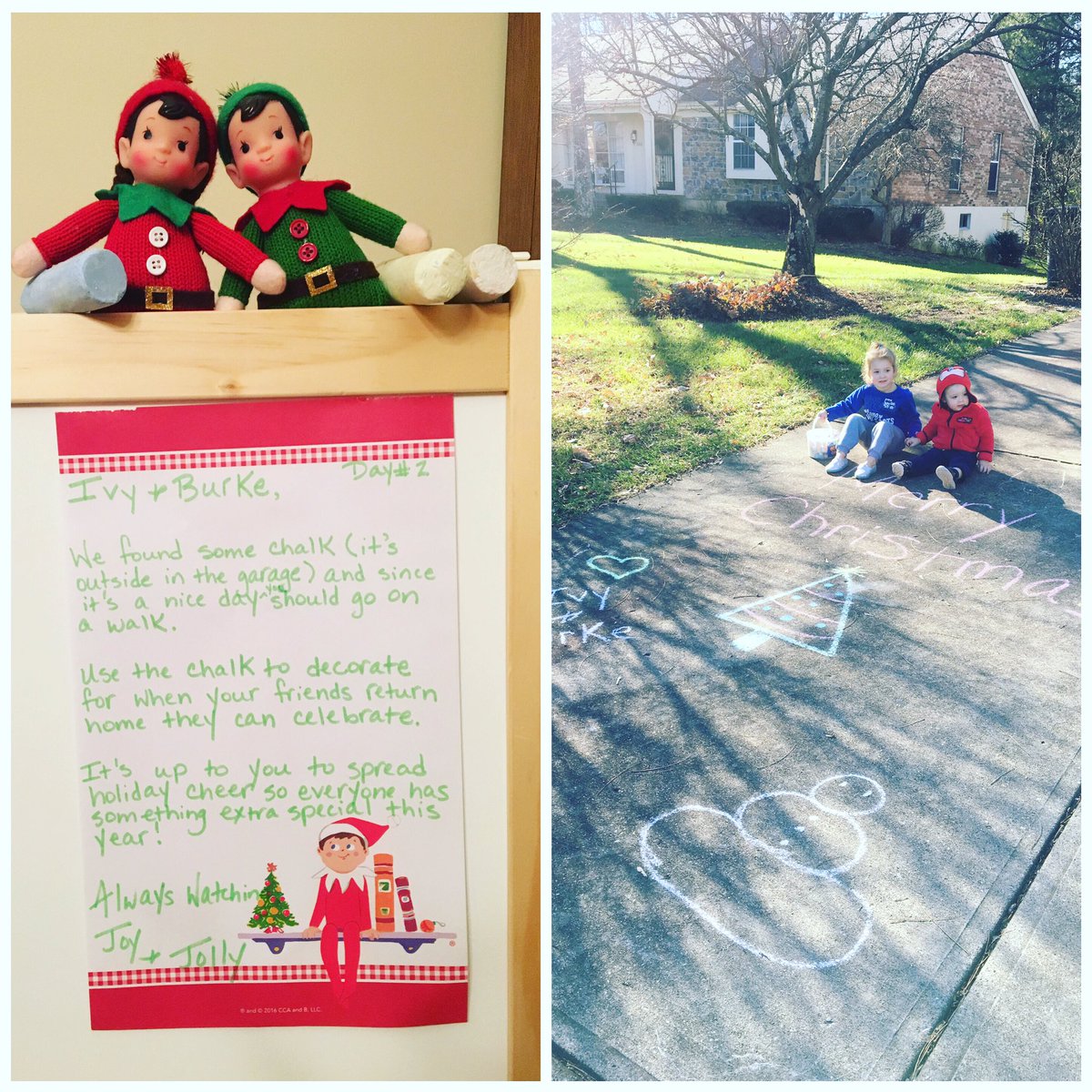 MommaBundyx2's tweet photo. Day #2 was filled with surprise messages for our friends! #elfontheshelf #kindnesselves #sidewalkchalk https://t.co/KrU2LF3Nbg