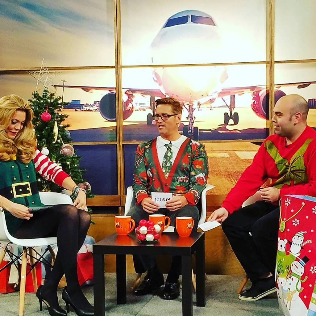 TheJetSetTV's tweet image. We all wore our #UglySweaterForBetter today here on #TheJetSet! Post your ugly sweater photos with the hashtag to trigger a $1 donation to St Jude's Children's Research Hospital from @Kmart! ift.tt/2BkFilC