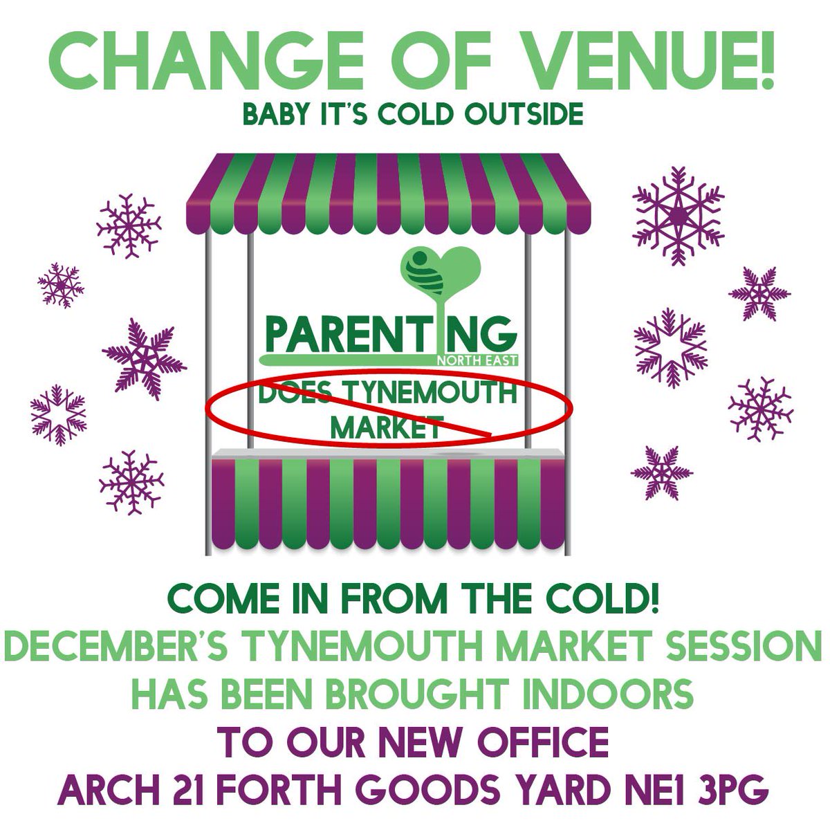 Coming up to #Christmas we're having to switch things up a bit to ensure our volunteers keep all their fingers and toes! so YOURE INVITED to our new office on Saturday instead of #TynemouthMarket. Everyone with slings due for return from the #slinglibrary will be contacted soon!