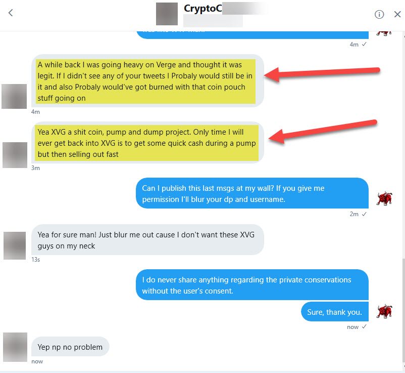 TheCryptoBull's tweet photo. Everyday more and more users are realizing about this $XVG scam project and thanking me in DM's 😎 I'd repeat, If you do really care about your $BTC then must stay away from #Vergecurrency shady project. #ScamAlert #XVGscam #Crypto #Cryptocurrency $BTC $ETH $LTC https://t.co/BR5Ab976Mw