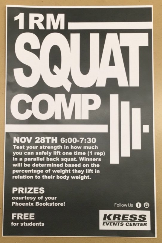 Kress_Center's tweet photo. Join us for the Squat Comp tonight!!!! https://t.co/W21NnQop0i