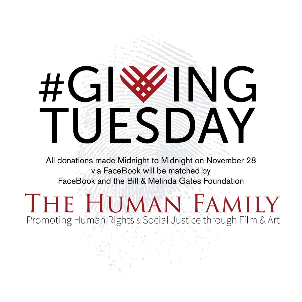 Those_Among_Us's tweet photo. We're half way through the day!  #GivingTuesday. 

Every donation made to the The Human Family via FaceBook midnight to midnight will be matched by the Bill and Melinda Gates Foundation.

Help promote #HumanRights in #NorthDakota through film and art by making a donation! https://t.co/I5LU4GZRpe