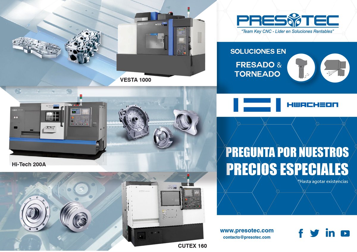 presotec's tweet photo. No te quedes sin la oportunidad de adquirir tu nueva máquina CNC #Hwacheon ¡Precios especiales! máquinas disponibles en U.S.A. #Fresado #Torneado #CentrosdemaquinadoCNC #TornosCNC #TeamKeyCNC #LíderEnSolucionesRentables contacto@presotec.com #Presotec https://t.co/bzn8WmMT49
