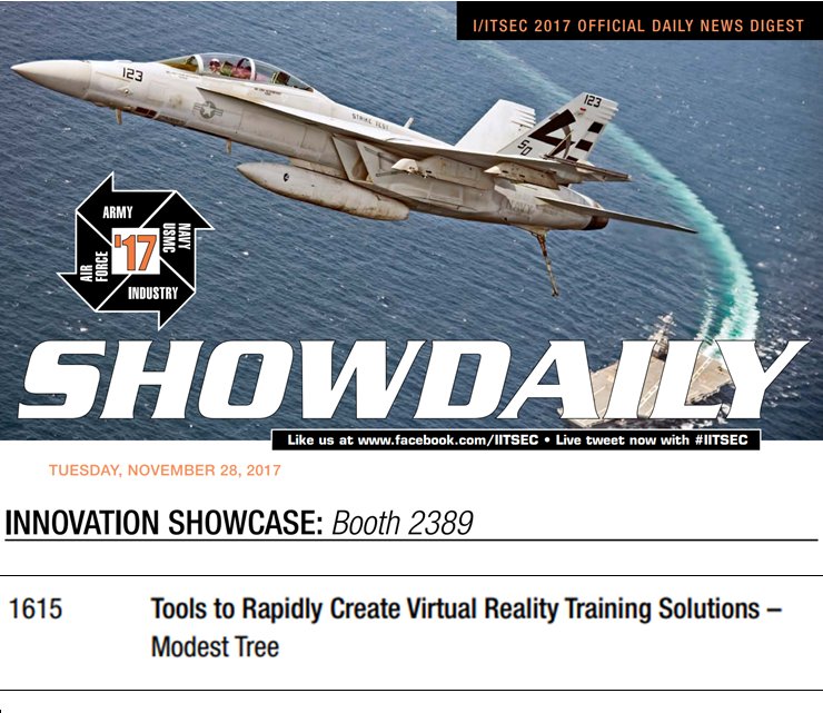 modesttree's tweet photo. See Tools to Rapidly Create #Virtualreality Training @iitsec  Innovation showcase Booth 2389 https://t.co/fdBee9jitm
