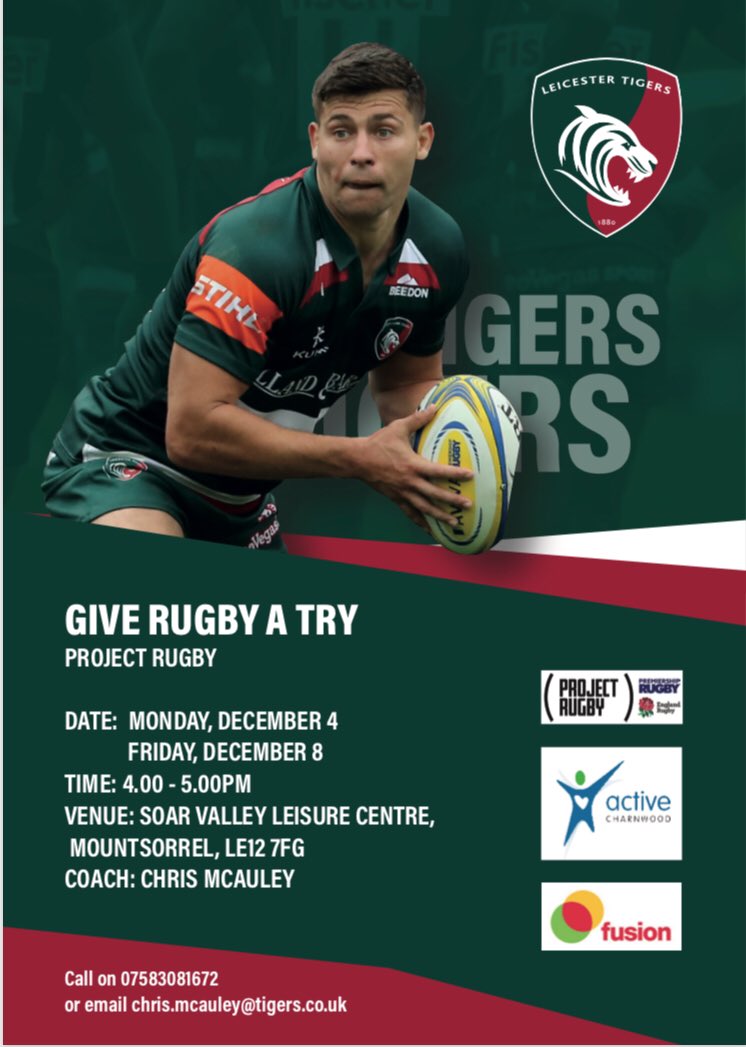 We are proud to be supporting another #mixedabilityrugby project this time in Charnwood! Weekly sessions will soon follow every Wednesday 😃

<a href="/LeicesterTigers/">Leicester Tigers</a> <a href="/leicscrc/">Leics RFU CRC's</a> <a href="/LboroCVA/">Coach & Volunteer Academy</a> <a href="/LboroSport/">Loughborough Sport</a> <a href="/ActiveCharnwood/">Active Charnwood</a> 

#mixedabilityrugby #projectrugby #rugby #charnwood