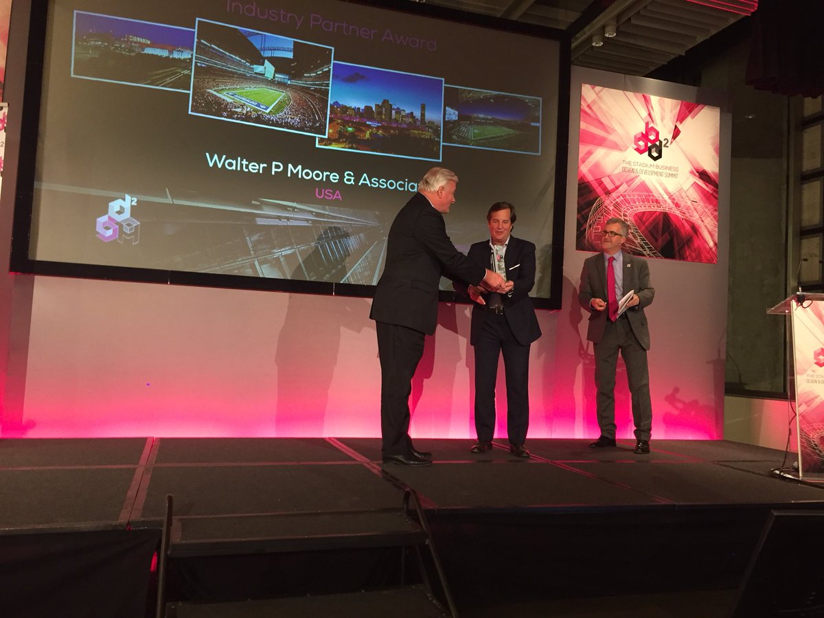 WalterPMooreEng's tweet photo. Walter P Moore was just announced as the Industry Partner Award winner at the @stadiumbusiness summit for consistently providing outstanding service to stadium design and delivery. Wow! We are humbled and honored to receive this recognition from our industry colleagues.  #TDS17 https://t.co/tbRG7szcPU