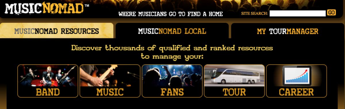Music_Nomad's tweet photo. Our musician’s advocate website that helps independent musicians discover thousands of qualified and ranked resources to manage your band, music, fans, tour and career. #musicnomad #musicnomad.com #guitarist #guitartech #musiciansresources #musiciansadvocate #musicians https://t.co/wcKEdhOfVU