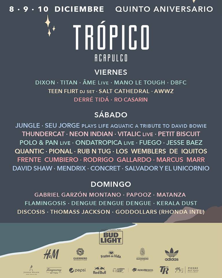 Por acá les dejamos el desglose de bandas por día para la quinta edición de <a href="/Tropicomx/">Trópico</a>, Festival en la Costa.
Recuerden que tenemos boletos vía inbox.
#ExplotaLaRoseta
