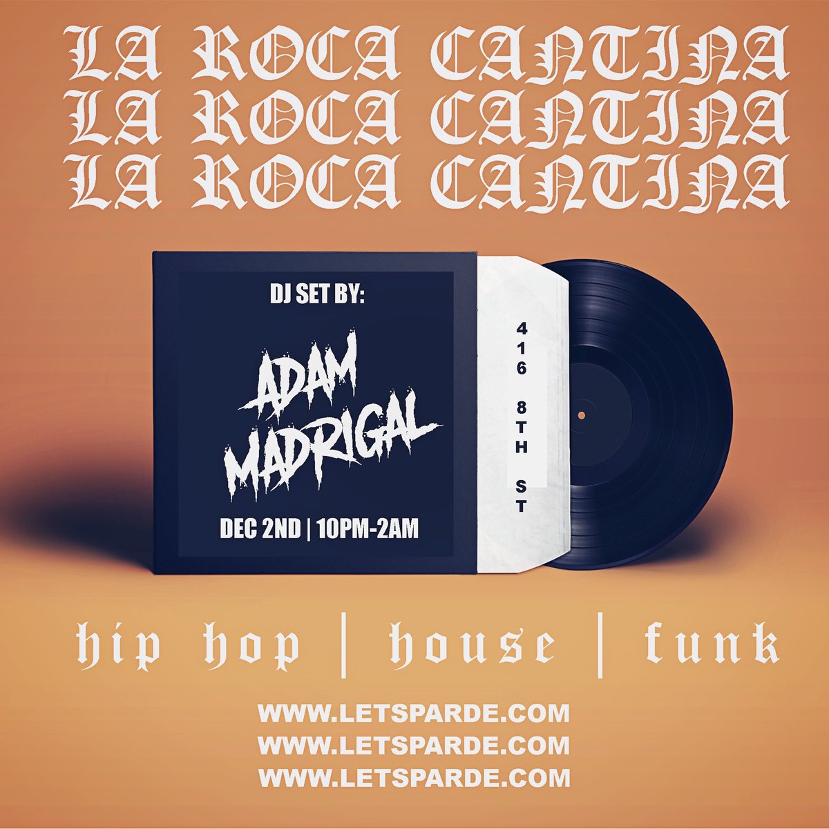 Adam84Madrigal's tweet photo. This Saturday join me at La roca cantina from 10 til 2! #letsparde https://t.co/KY5dma9pXF
