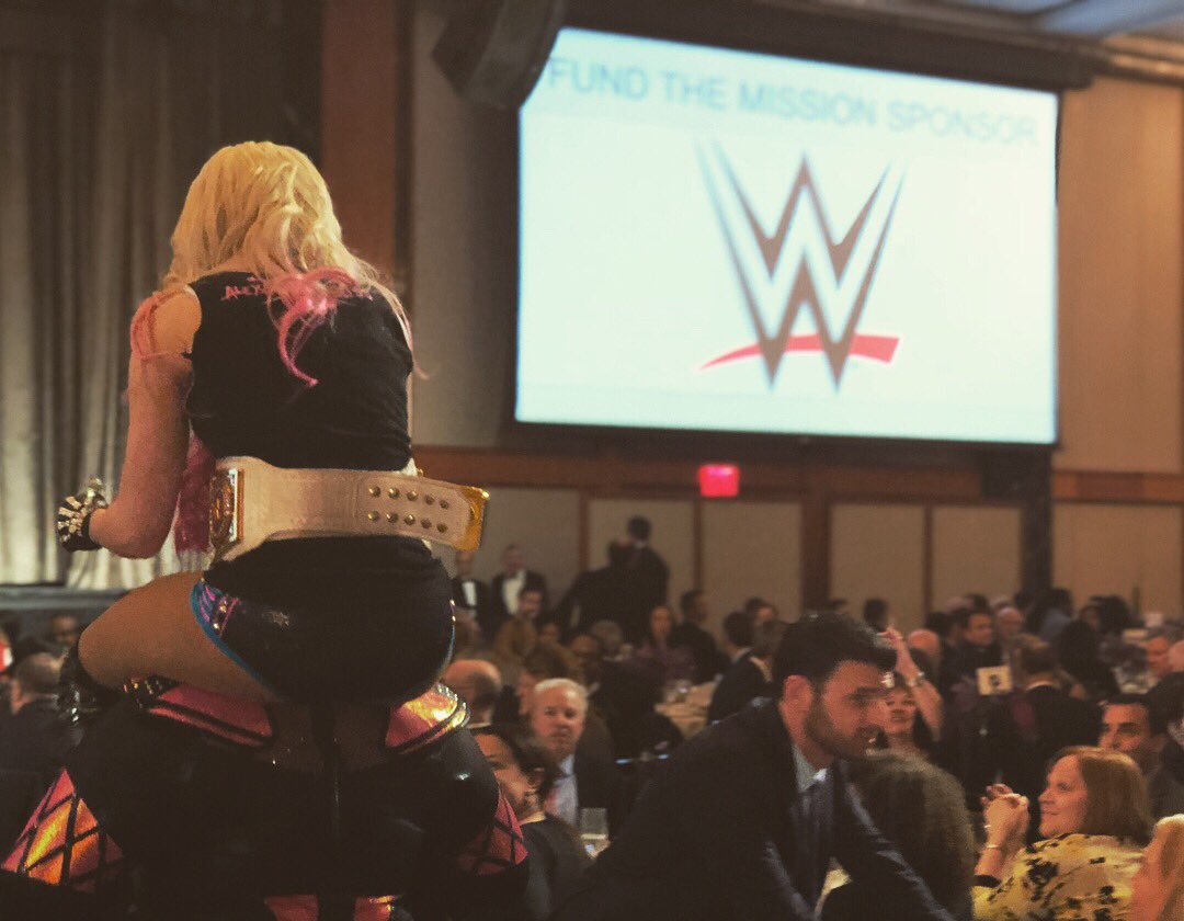 WWE's tweet photo. #WWE partners up with @MarchofDimes for the #SportsLuncheonNYC to raise awareness and drive donations for families suffering as a result of premature childbirth. @TripleH @StephMcMahon @LesterHoltNBC @jessmendoza @NiaJaxWWE @AlexaBliss_WWE https://t.co/IGgNjLBdIW