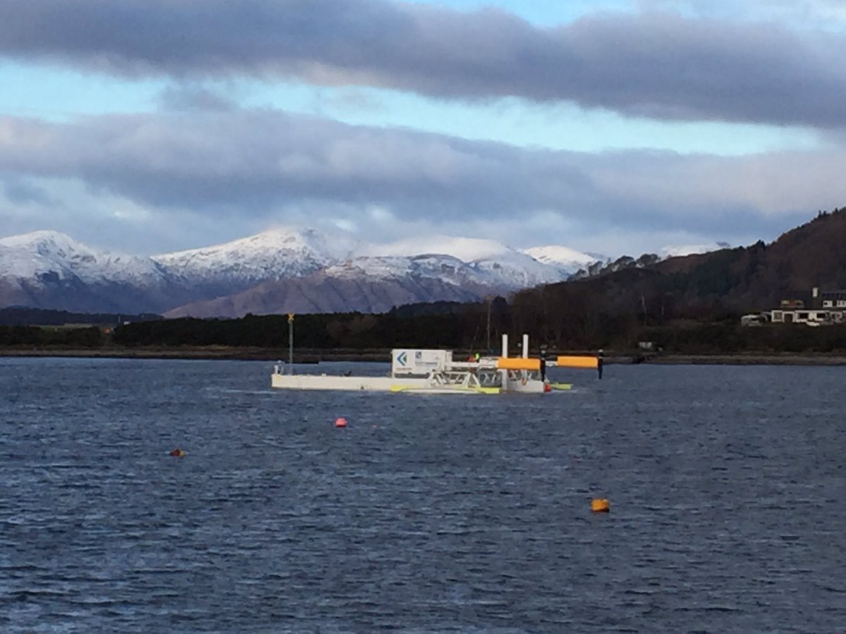 ElainMacRaeHIE's tweet photo. Excellent trip to @ScotMarineInst today to join an #ABRA meeting. Heard a great update from @Sustain_Marine and as an added bonus, got to see their PLAT-I tidal turbine being prepared for action in the Falls of Lora! https://t.co/voab7hozsK