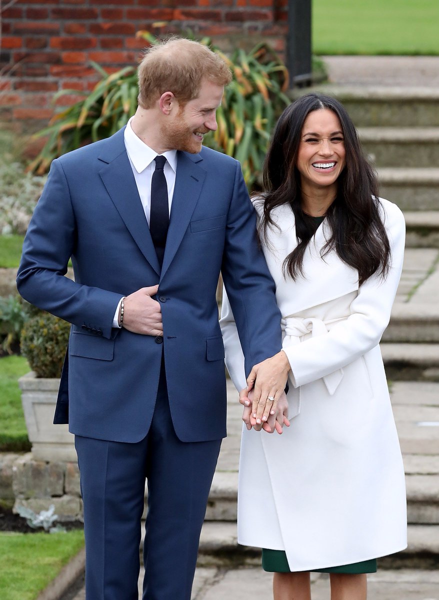 FashionWeek's tweet photo. Yesterday, Prince Harry and @MeghanMarkle made their first public appearance as an engaged couple. The ring, designed by Prince Harry himself, features a diamond from Botswana surrounded by two diamonds from his late mother. The couple will marry in Spring 2018. https://t.co/GnlwhhVT3v
