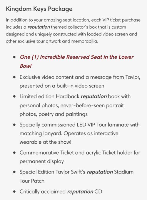 SwiftNYC's tweet image. #reputationStadiumTour VIP Package details - there are 3, each come with a collector box, and there is one for the exclusive Snake Pit! 🐍