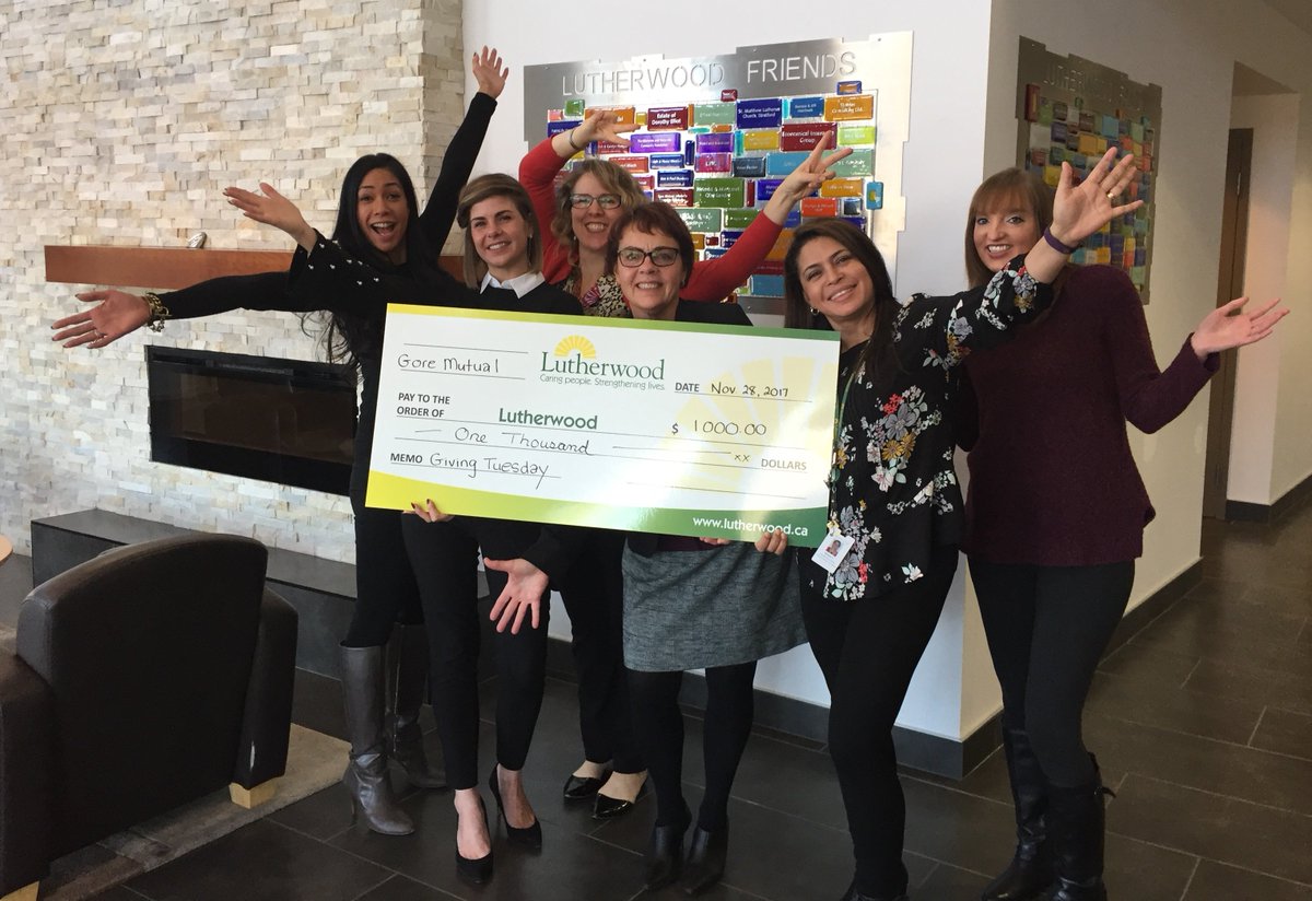 It's smiles all around for <a href="/GivingTuesdayCa/">givingtuesdayca</a> as we gave the good people at  @Lutherwood a $1,000 gift. #GivingTuesdayCA #GoreMutual