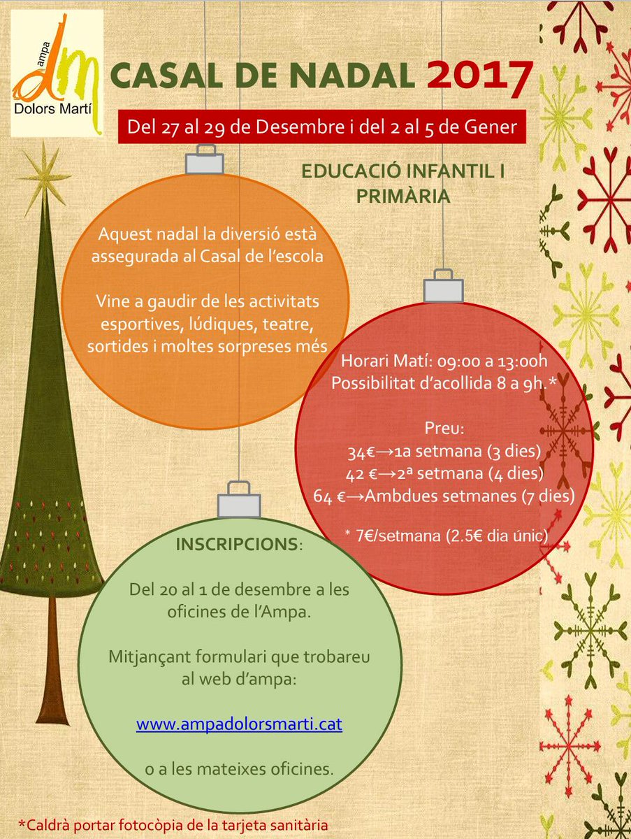 ladolorsmarti's tweet photo. També tenim en marxa les inscripcions del Casal de Nadal!!!
#ampadolorsmarti #totssomamppa #sumemiseguim https://t.co/wrGPjmirqz