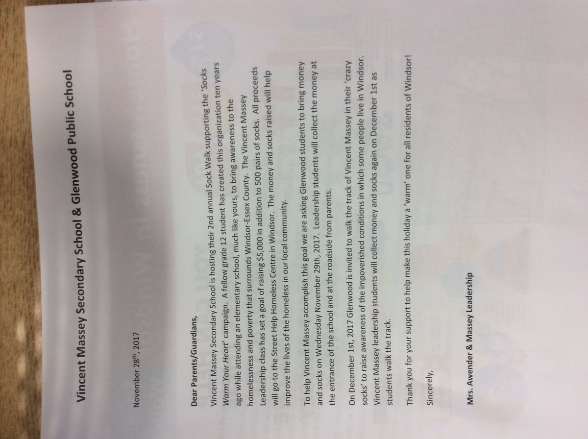 Leadership students from <a href="/VMSSNEWS/">VMSS Student Council</a> inviting us to participate in fundraiser for the homeless <a href="/SocksLewis/">SocksWarmYourHeart</a> #socks #warm #heart <a href="/GlenwoodGriffin/">Glenwood Griffins</a> <a href="/gecdsbpro/">GECDSB PR</a>