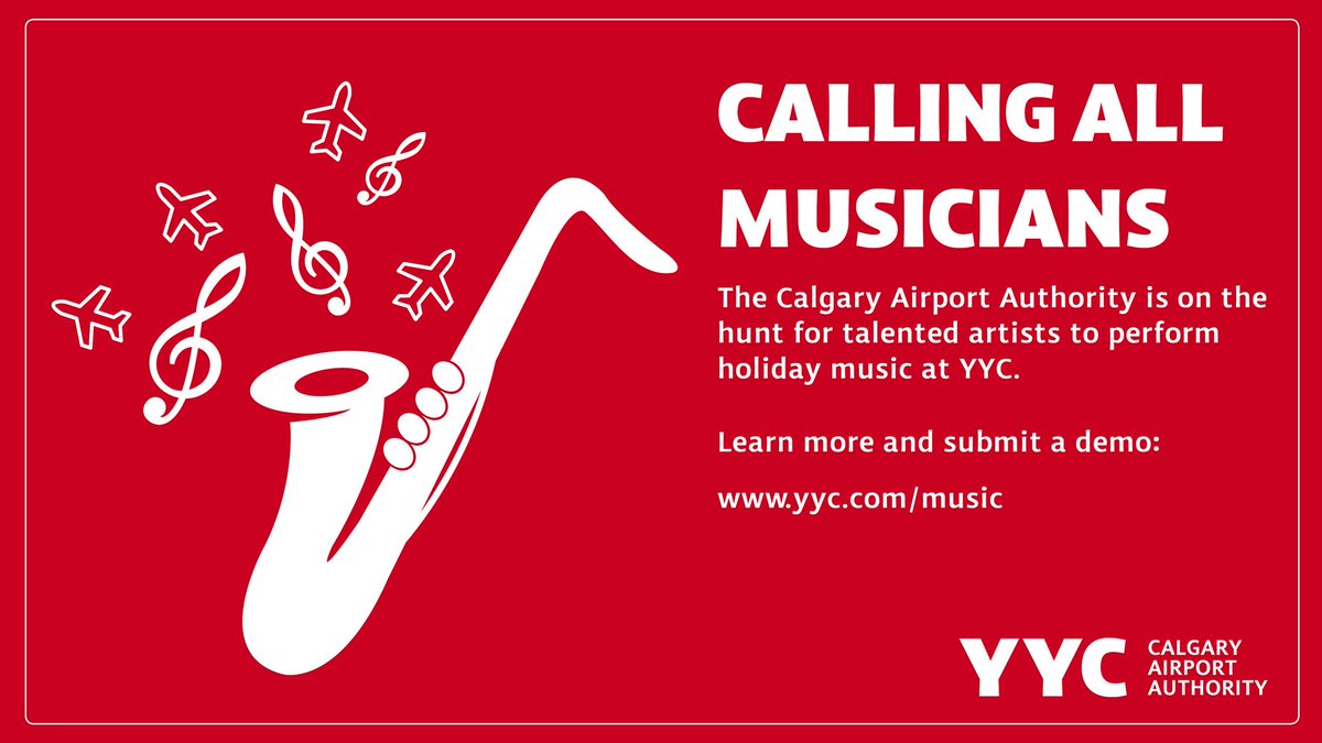 FlyYYC's tweet photo. Only a few more days to send in your submission for our Holiday Music Program! We’re looking for local talent to perform at YYC Dec 15 - 23 🎤🎻🎼 https://t.co/FUWV2yFs7F