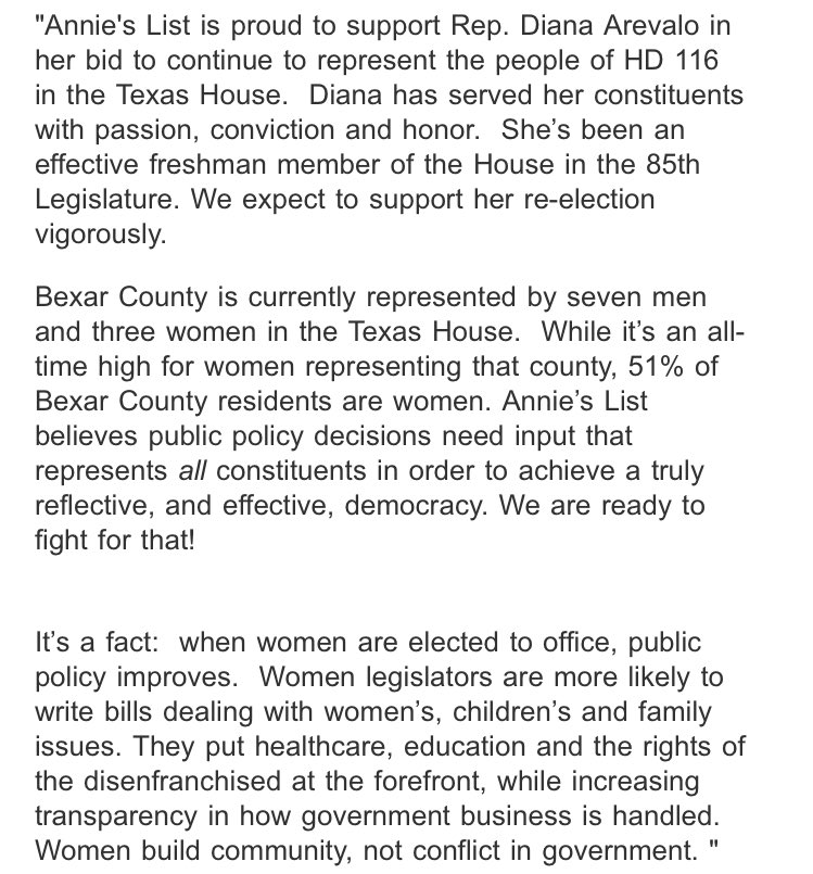 PatrickSvitek's tweet photo. Ahead of anticipated @TMFtx challenge to @dianaarevalo, @AnniesListTX says it plans to "support her re-election vigorously." Statement to Trib: https://t.co/fMfrNyUrJv
